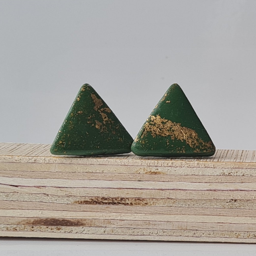 Green Triangle Gold Leaf Stud