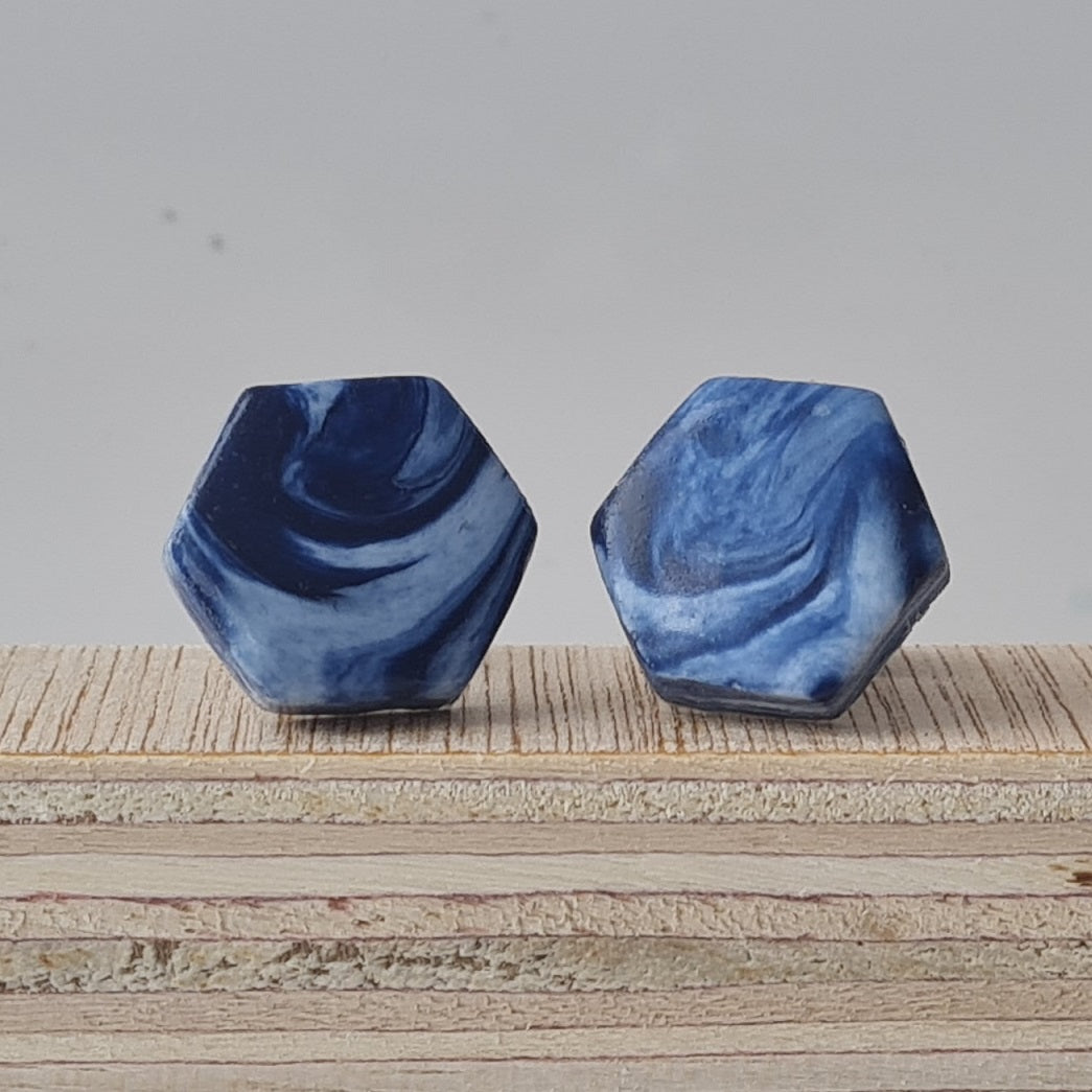 Blue Marble Hexagonal Stud